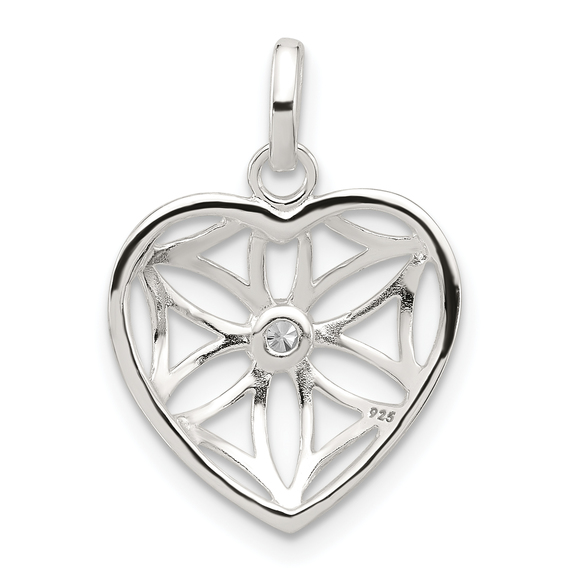 Sterling Silver E-coated CZ Cut Out Heart Pendant - Picture 3 of 4